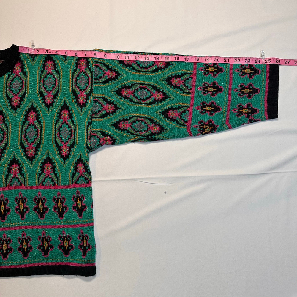 Michel | Vintage 1990s Cropped Metallic Geometric Knit Sweater | Jewel Tone | M - Picture 8 of 9